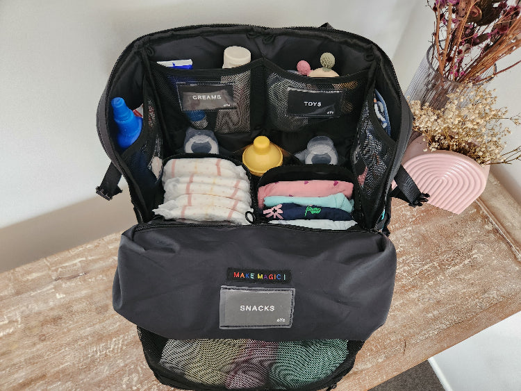 OUT YNDR CLUB Medley baby backpack inside view organization pockets and compartments