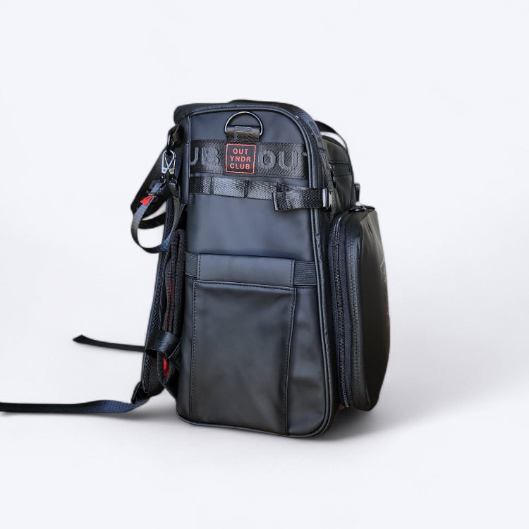OUT YNDR CLUB Medley baby backpack for parents with newborn baby and young children, black colour, side view